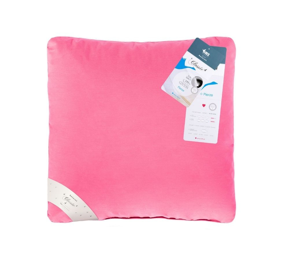 poduszka w kolorze różowym wypełniona pierzem gęsim