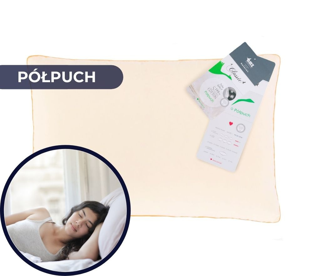 poduszka półpuch w kolorze kremowym zbliżenie na śpiącą kobietę