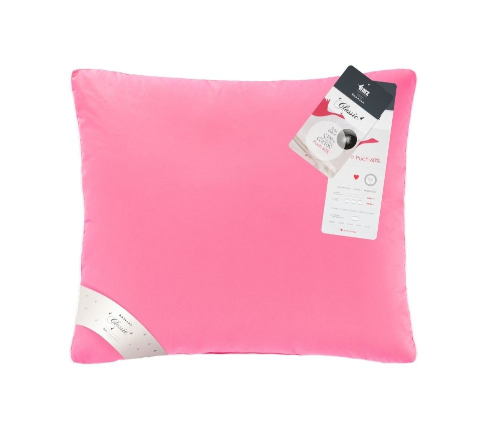 poduszka puchowa 70x80 cm poduszka w kolorze różowym pokryta bawełną